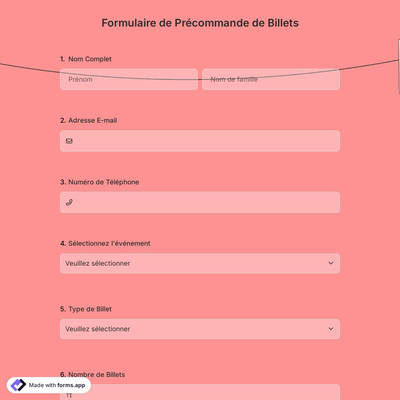 Formulaire de Précommande de Billets