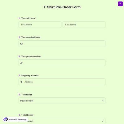 T-Shirt Pre-Order Form