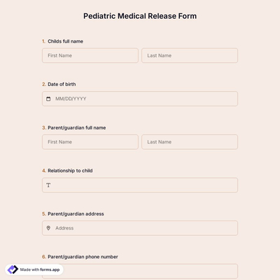 Pediatric Medical Release Form