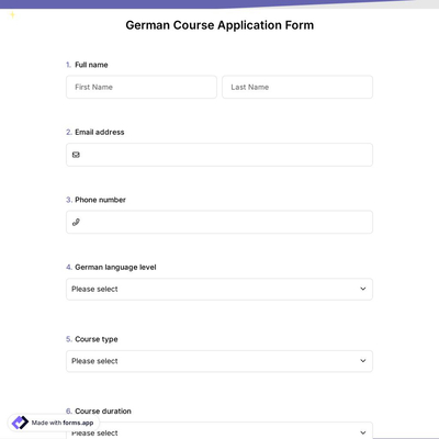 German Course Application Form
