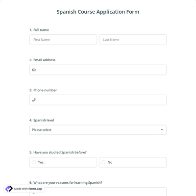 Spanish Course Application Form