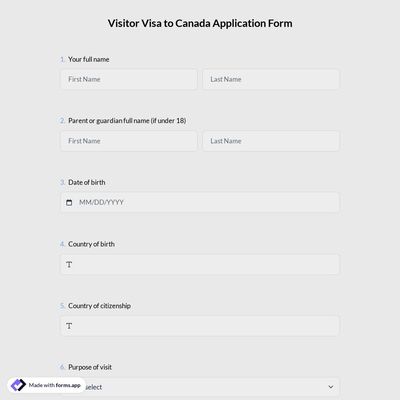 Visitor Visa to Canada Application Form