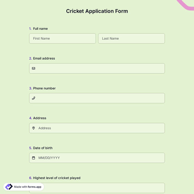 Cricket Application Form