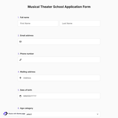 Musical Theater School Application Form