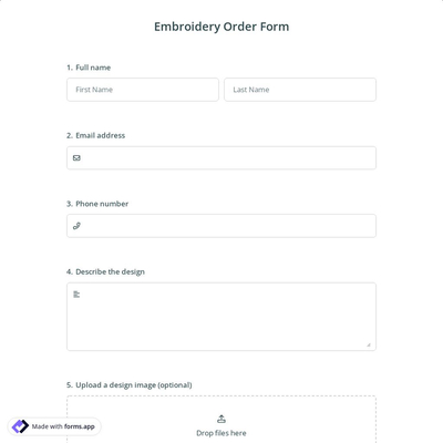 Embroidery Order Form