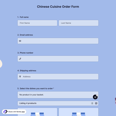 Chinese Cuisine Order Form