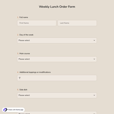 Weekly Lunch Order Form