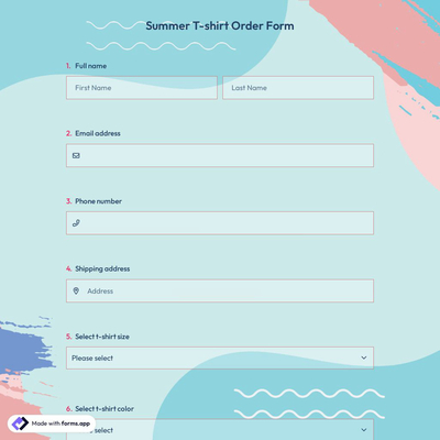 Summer T-Shirt Order Form