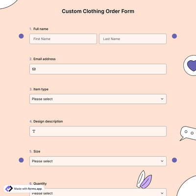 Custom Clothing Order Form