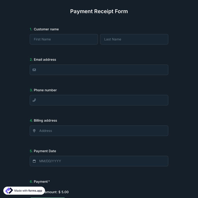 Payment Receipt Form