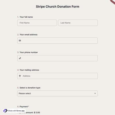 Stripe Church Donation Form