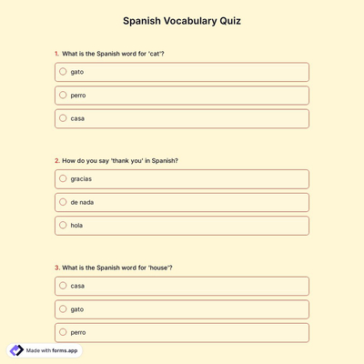 Spanish Vocabulary Quiz