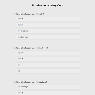 Russian Vocabulary Quiz