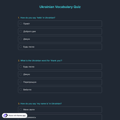 Ukrainian Vocabulary Quiz