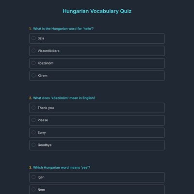 Hungarian Vocabulary Quiz