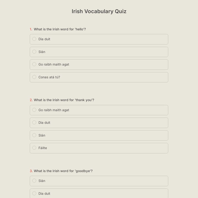 Irish Vocabulary Quiz