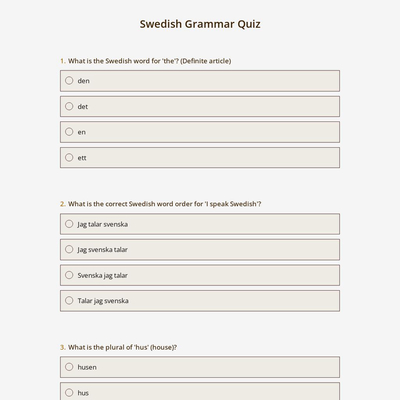 Swedish Grammar Quiz