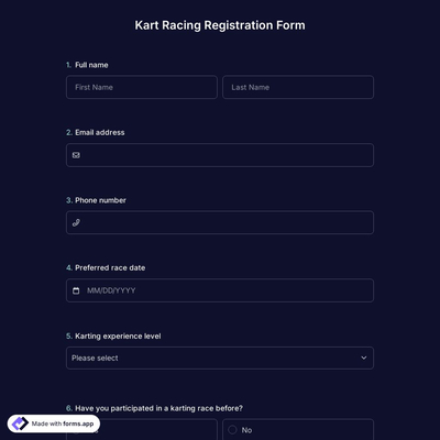 Kart Racing Registration Form