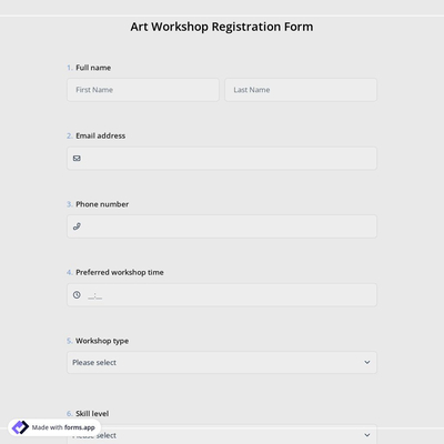 Art Workshop Registration Form