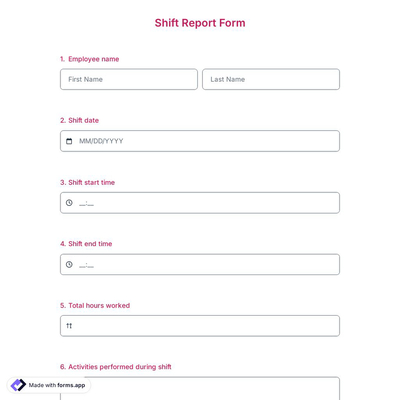 Shift Report Form
