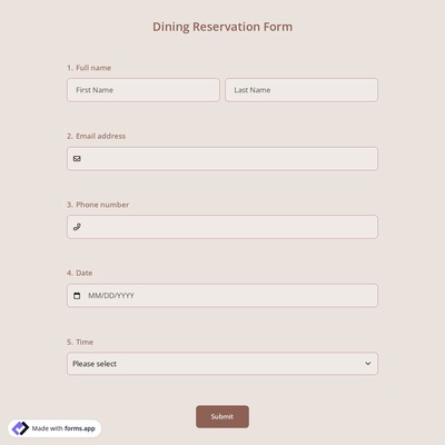 Dining Reservation Form