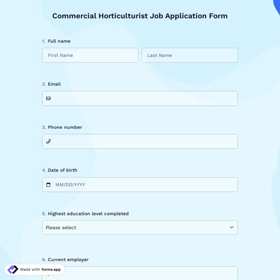 Commercial Horticulturist Job Application Form