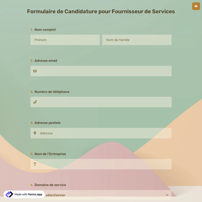 Formulaire de Candidature pour Fournisseur de Services