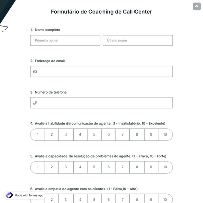 Formulário de Coaching de Call Center