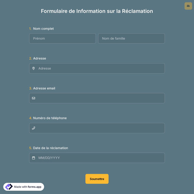 Formulaire de Information sur la Réclamation