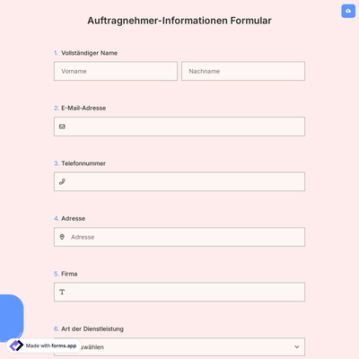 Auftragnehmer-Informationen Formular