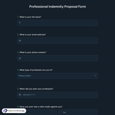 Professional Indemnity Proposal Form