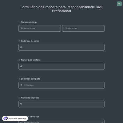 Formulário de Proposta para Responsabilidade Civil Profissional