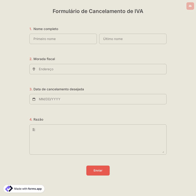 Formulário de Cancelamento de IVA