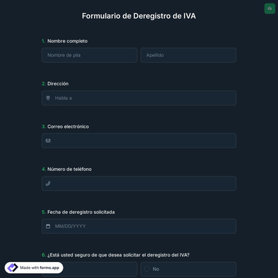 Formulario de Deregistro de IVA