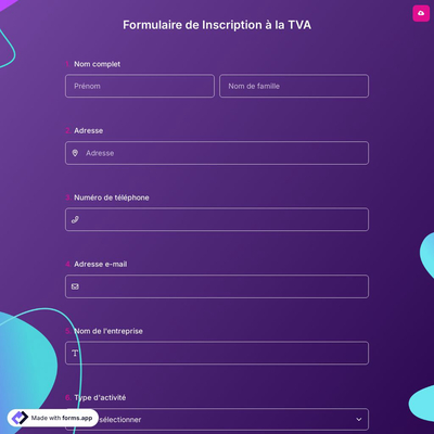 Formulaire de Inscription à la TVA