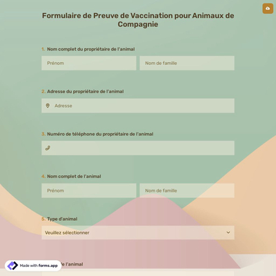 Formulaire de Preuve de Vaccination pour Animaux de Compagnie