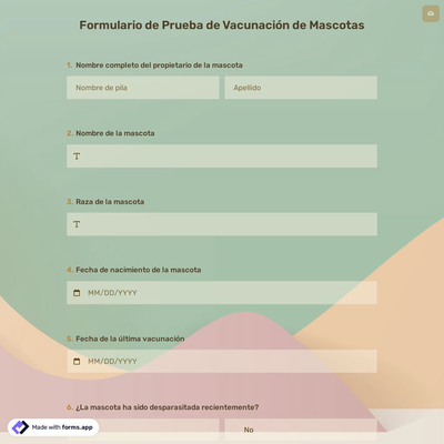 Formulario de Prueba de Vacunación de Mascotas