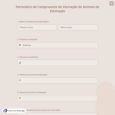 Formulário de Comprovante de Vacinação de Animais de Estimação