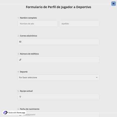 Formulario de Perfil de Jugador a Deportivo