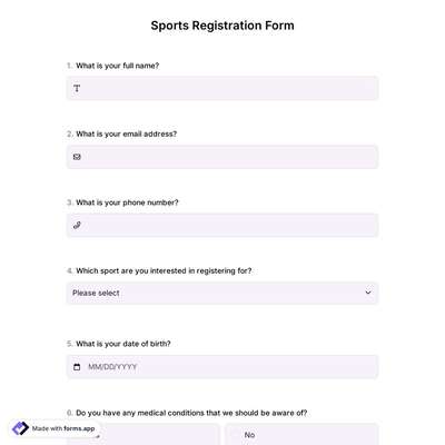 Sports Registration Form