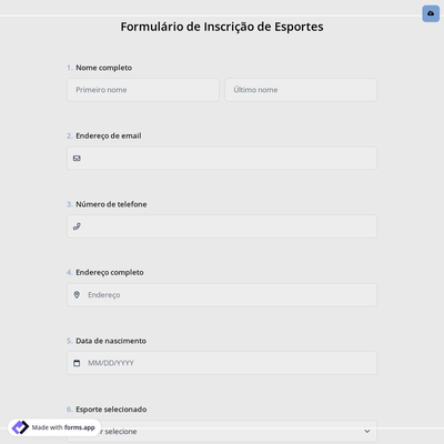 Formulário de Inscrição de Esportes