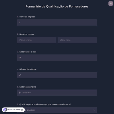 Formulário de Qualificação de Fornecedores