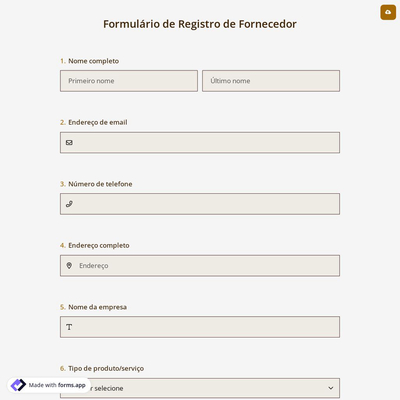 Formulário de Registro de Fornecedor