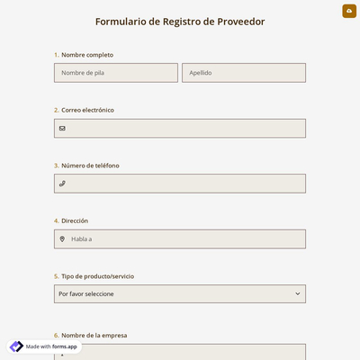 Formulario de Registro de Proveedor