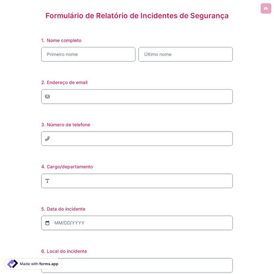 Formulário de Relatório de Incidentes de Segurança