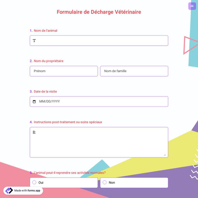 Formulaire de Décharge Vétérinaire
