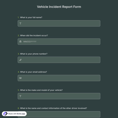 Vehicle Incident Report Form