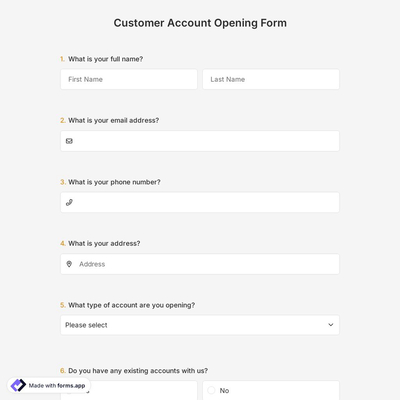 Customer Account Opening Form