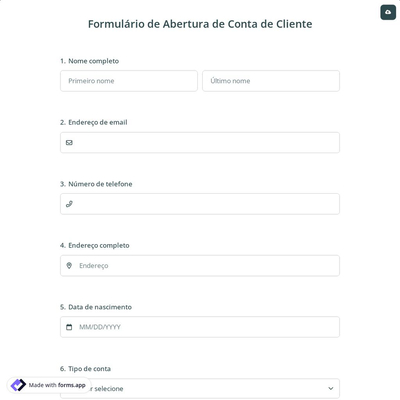 Formulário de Abertura de Conta de Cliente