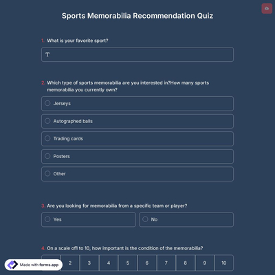 Sports Memorabilia Recommendation Quiz